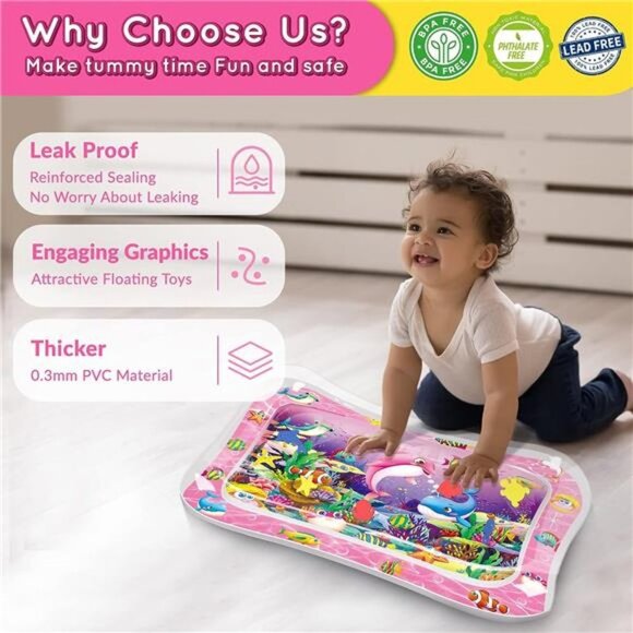 Tummy Time Water Mat for Babies,Baby Toys for 3 6 9 Months Girls & Boys Sensory - Picture 5 of 6